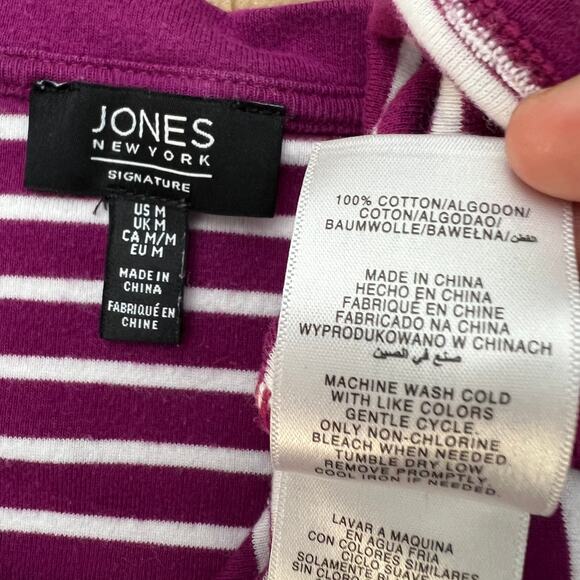 Jones New York (M) Purple White Striped  Rolled Cuff 1/2 Sleeve Boat Tee Shirt - Picture 7 of 7